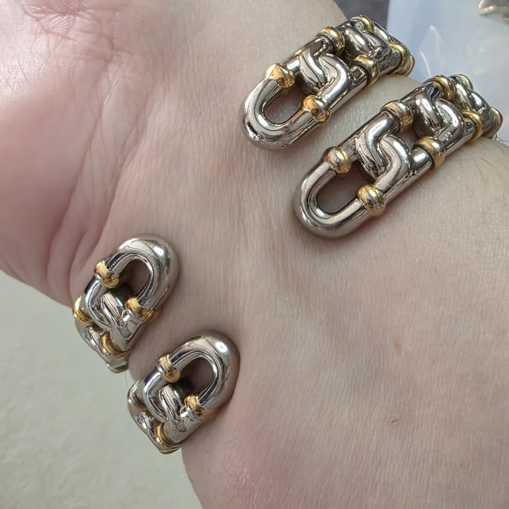 Joan Rivers Two Tone Watch Bracelet Set Stretch Band Vintage WORKS READY TO WEAR